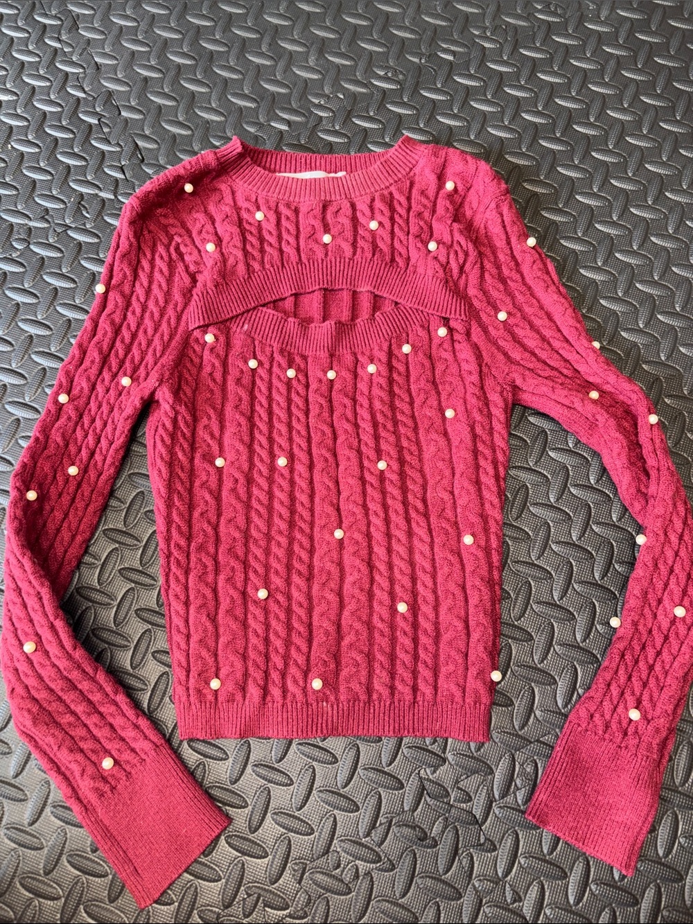 Women’s Cable cutout Knit Sweater with Pearl Accents